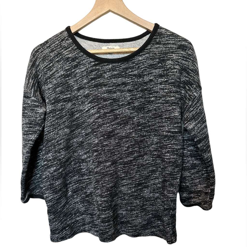 Madewell Heathered Black White Marled 3/4 Sleeve Sweater Shirt Size Medium Top